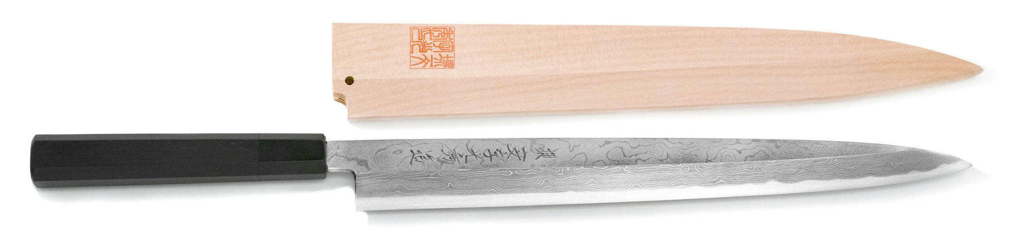 大阪銀華刃物】越前弥氏良寬墨流し青二鋼正夫柳刃尺1寸