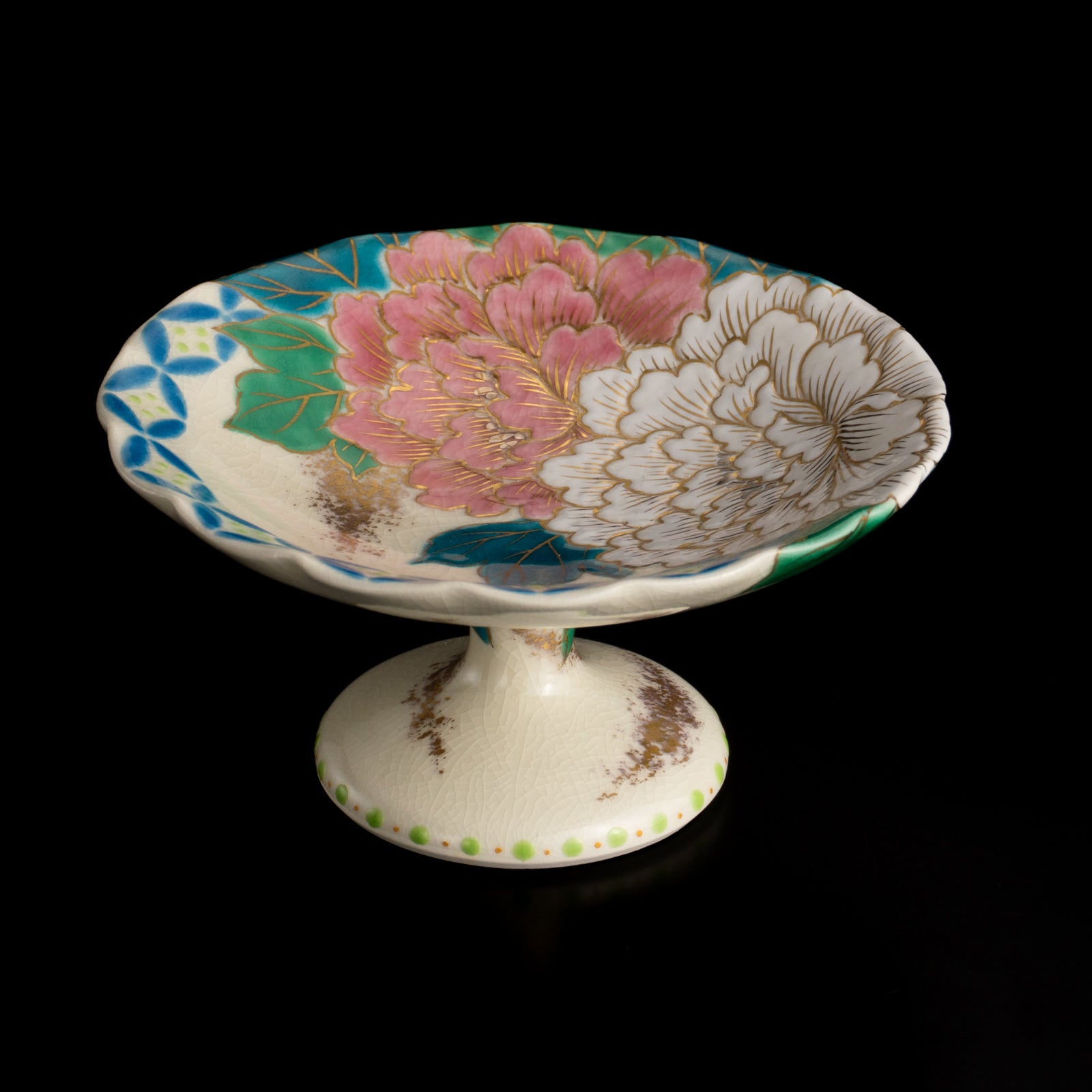 京都 清水焼】足つき小皿 金彩七宝絵