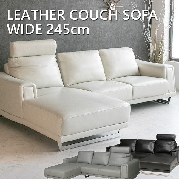 lushroom カウチソファ 本革 3人掛け ヘッドレスト付き レザー