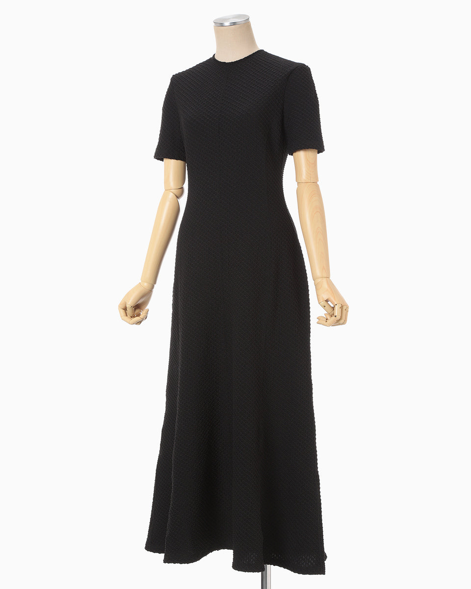 Shirring Jersey Jacquard Dress - black - Mame Kurogouchi