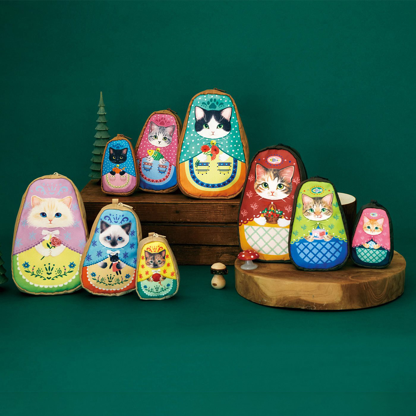 猫＋マトリョーシカ＝猫リョーシカ⁉便利な3つセットのポーチが登場