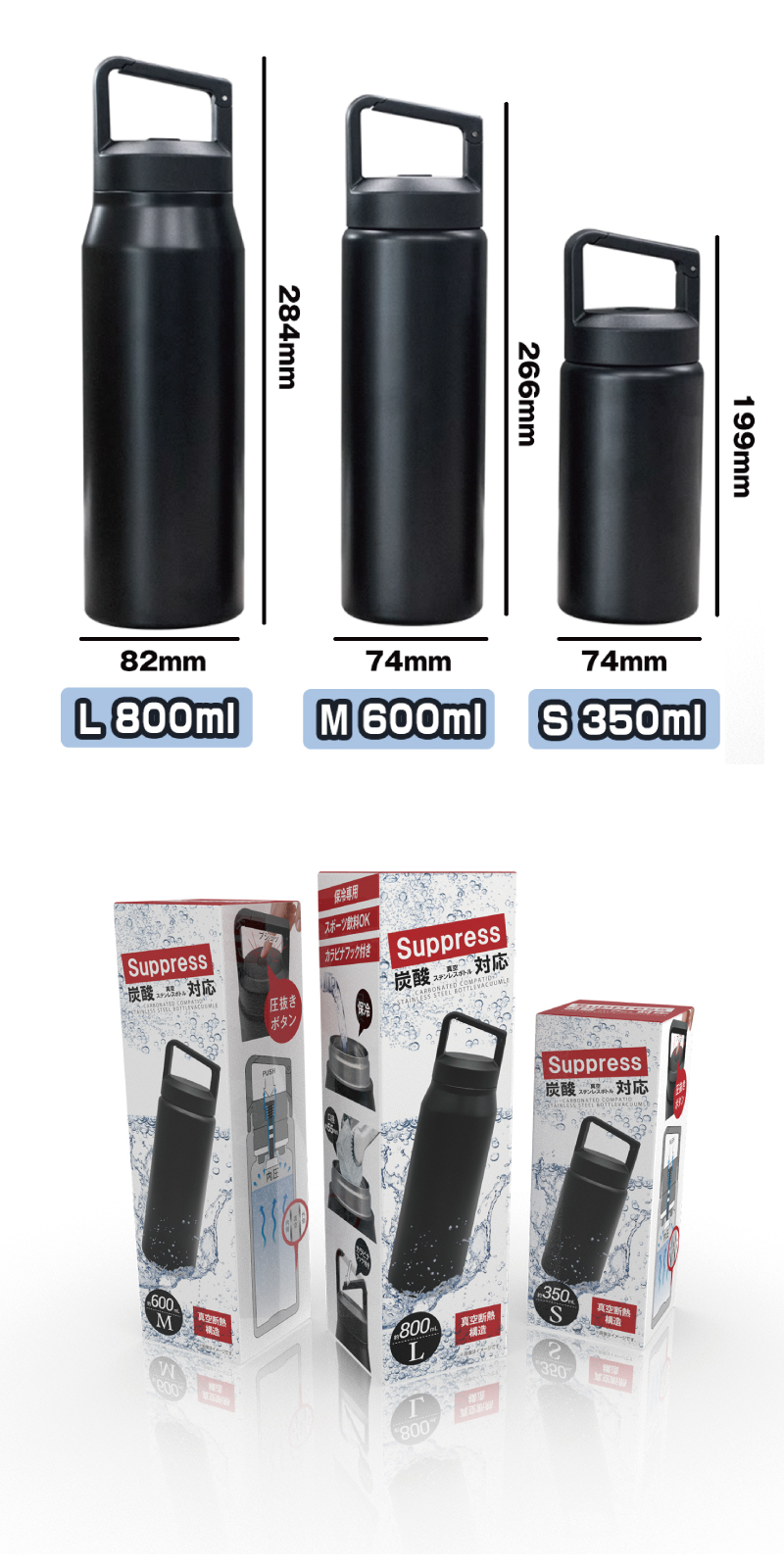 炭酸対応真空ステンレスボトル M:600ml｜ヒロ・コーポレーション