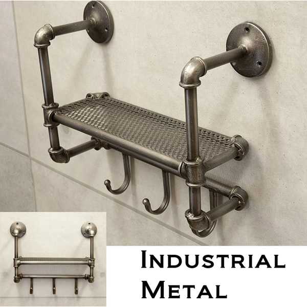 インダストリアルメタル フック付きウォールシェルフ , 大人の