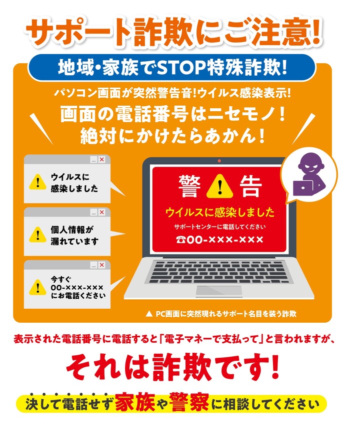 サポート詐欺被害に遭った時の対処方法／大阪府警本部