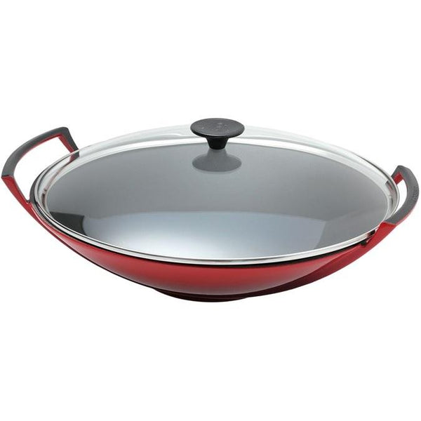 Le Creuset Cerise Cast Iron 36cm Wok With Glass Lid – Queenspree