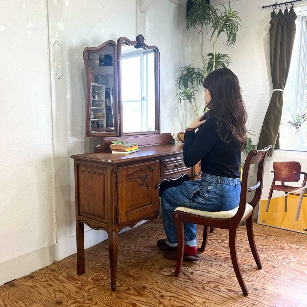 フランスアンティーク ドレッサー 3面鏡 ミラー キャビネット デスク