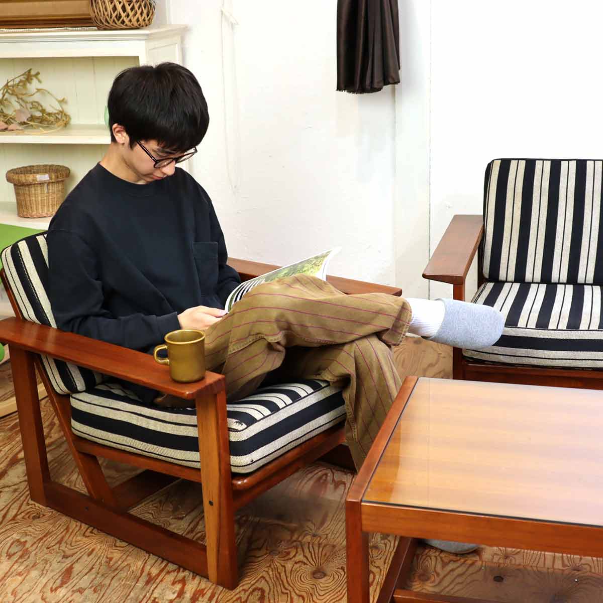 コスガ / KOSUGA アームソファ チーク材 ストライプ 【2