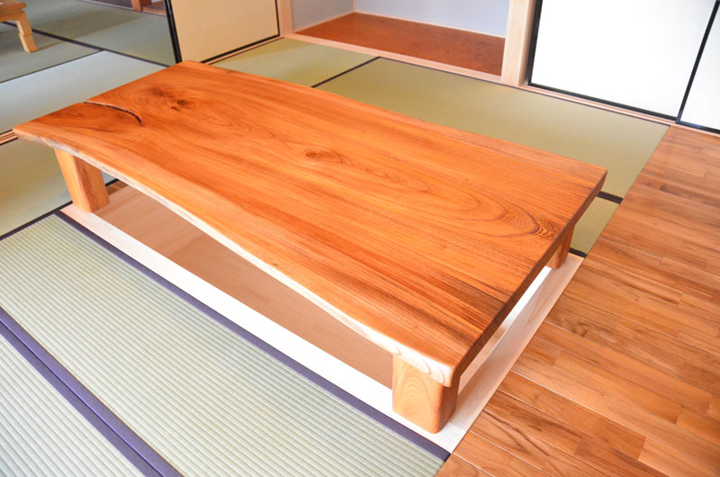 ケヤキ一枚板座卓掘りごたつ仕様(伊勢市M様邸) | 無垢一枚板テーブルの