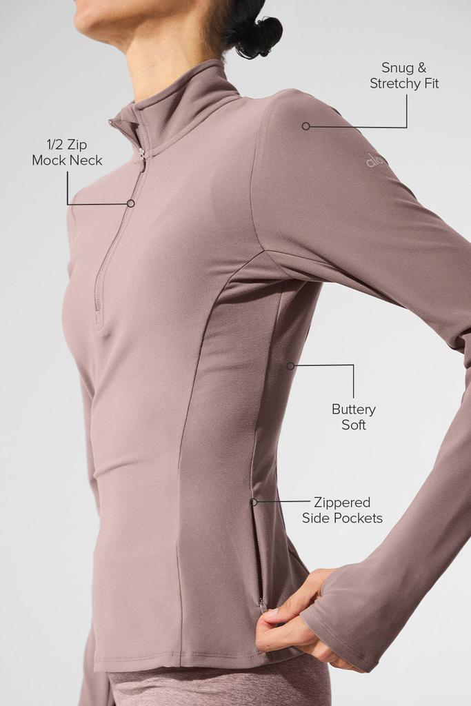 Alo Alosoft 1/2 Zip Rapid Pullover - Mushroom - Outdoor Clothing