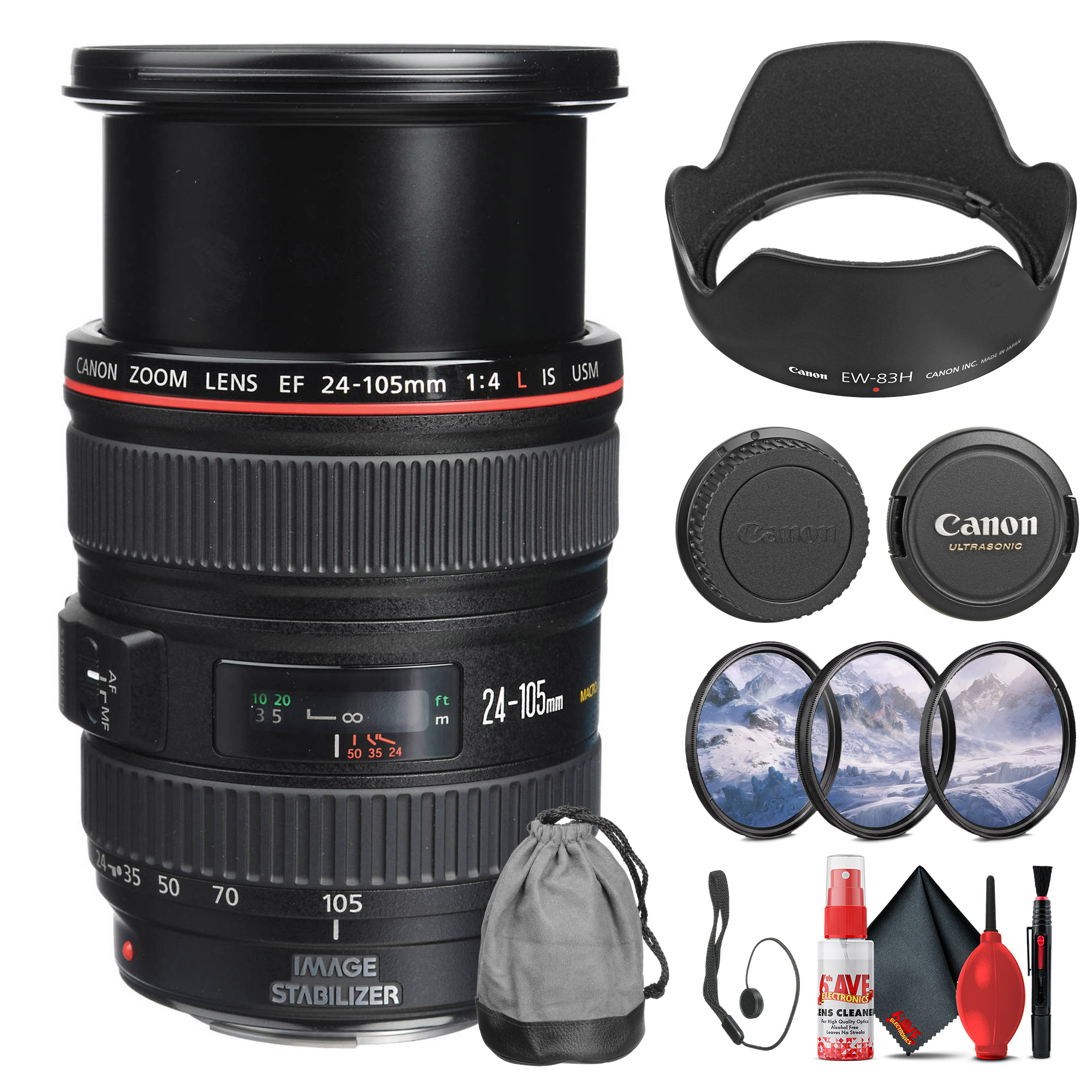 Canon EF 24-105mm f/4L IS USM Lens (0344B002) + Filter Kit + Cap