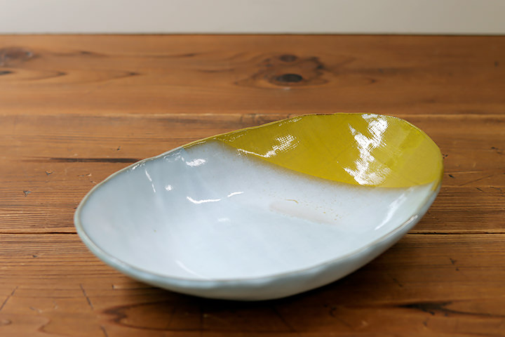 まる松窯】楕円皿/黄/（横 26cm） | 【丹波のイロドリ】丹波焼(陶器)の