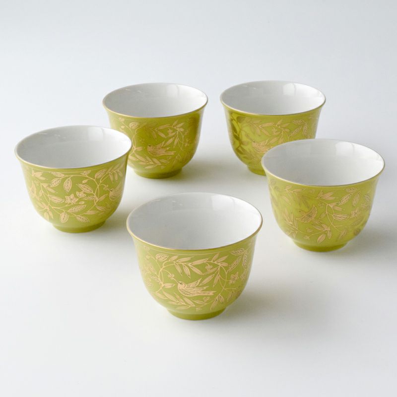シリーズ以外・その他 萌葱金彩 茶器〈石瓶1個・お茶呑茶碗5個
