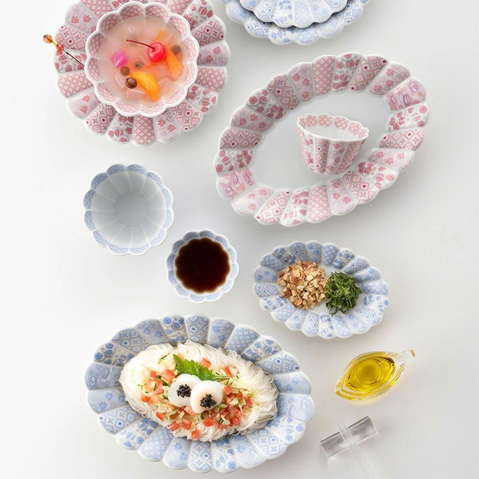 花離宮シリーズ 【波佐見焼】花離宮 楕円皿 大（ピンク）〈1枚〉 |皿や