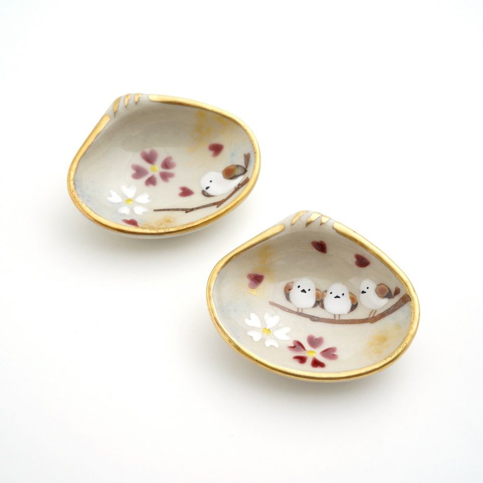 京焼・清水焼 箸置き 【京焼・清水焼】シマエナガ桜貝 ペア箸置〈2個