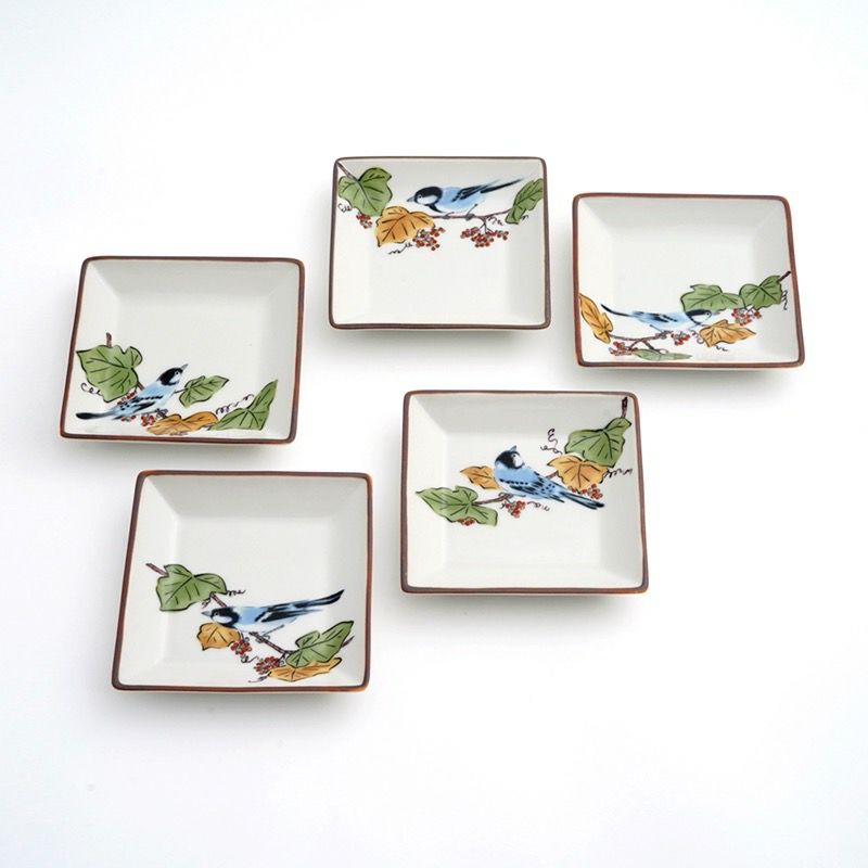 九谷焼 伝統柄 【九谷焼】3号皿揃 ぶどうに鳥〈5枚〉 |皿や鉢など和