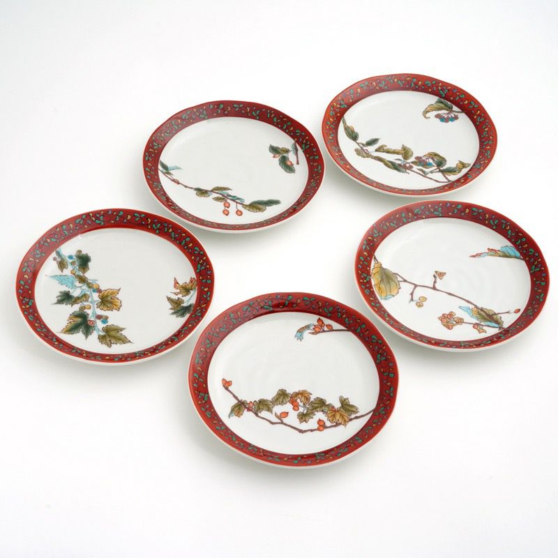 九谷焼 伝統柄 【九谷焼】6号ペア皿・マリーゴールドと吉祥紋〈2枚