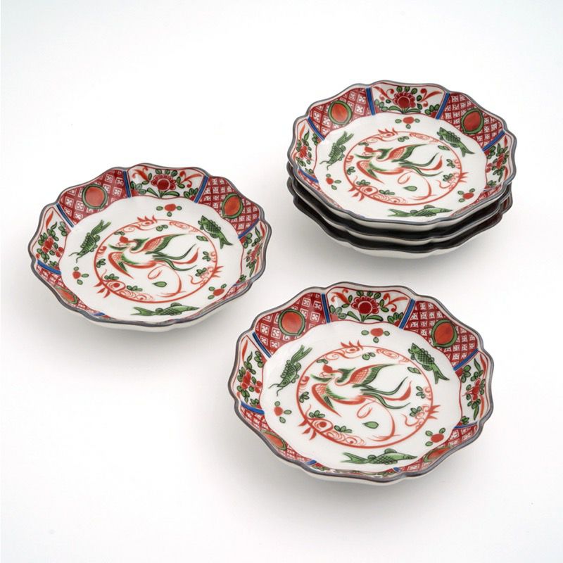 九谷焼 赤地健 和皿 5枚 絵がわり 九谷焼 赤地健 和皿 5枚 絵がわり