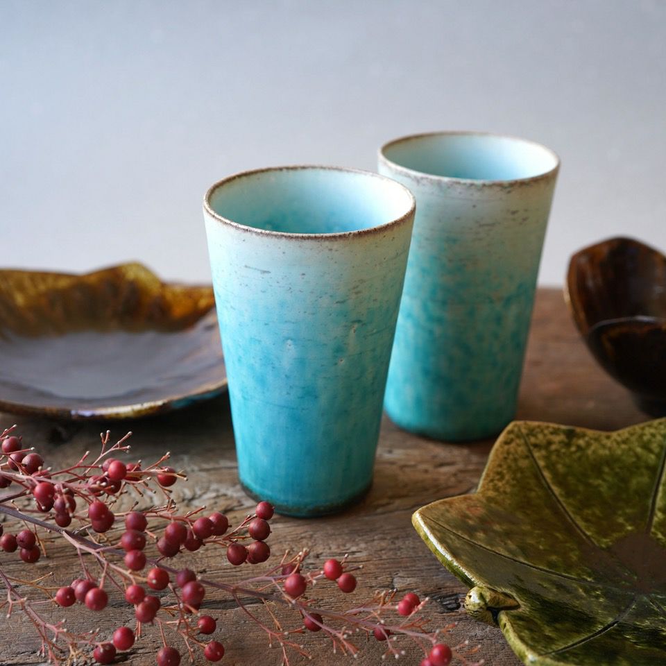 シリーズ以外・その他 ターコイズ フリーカップ 双〈2個〉 京焼