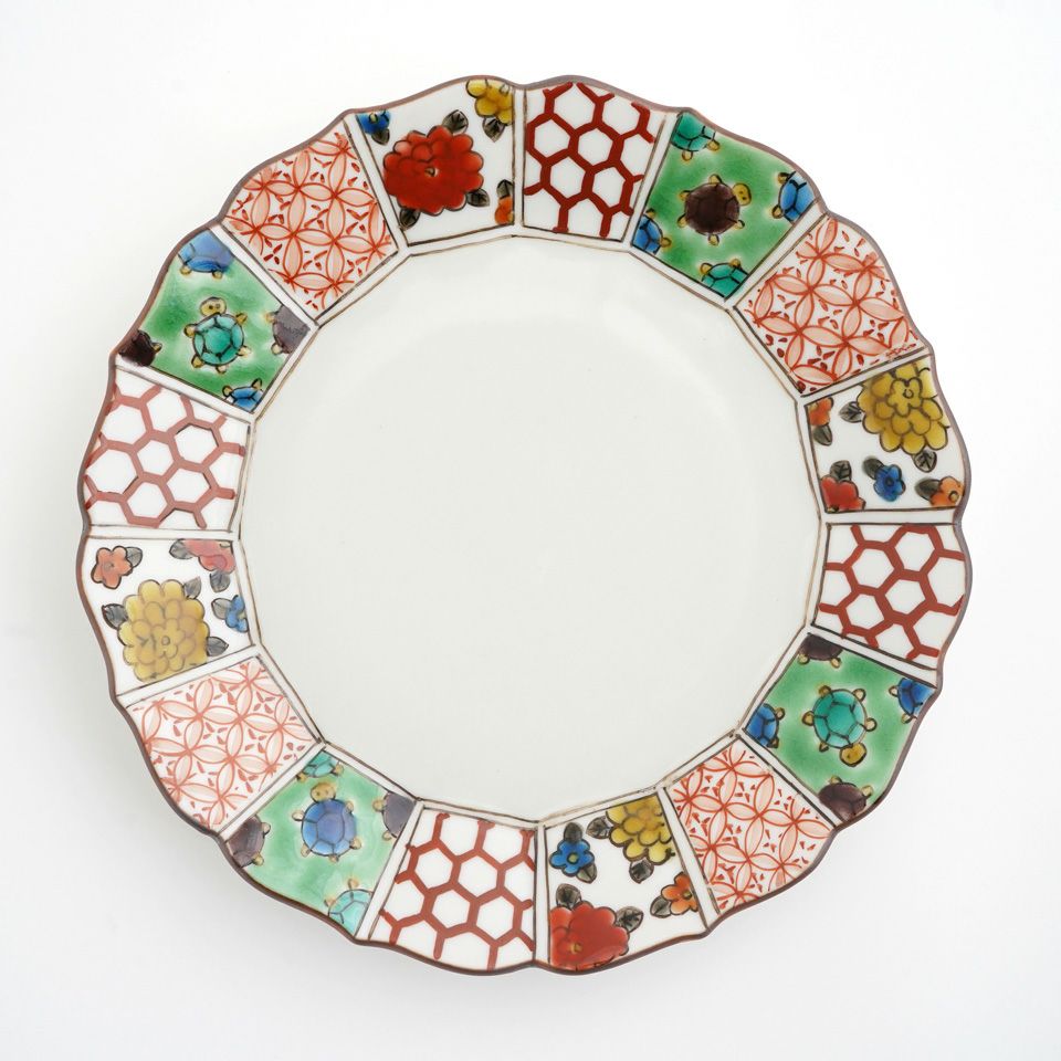 九谷焼 伝統柄 【九谷焼】6号ペア皿・マリーゴールドと吉祥紋〈2枚