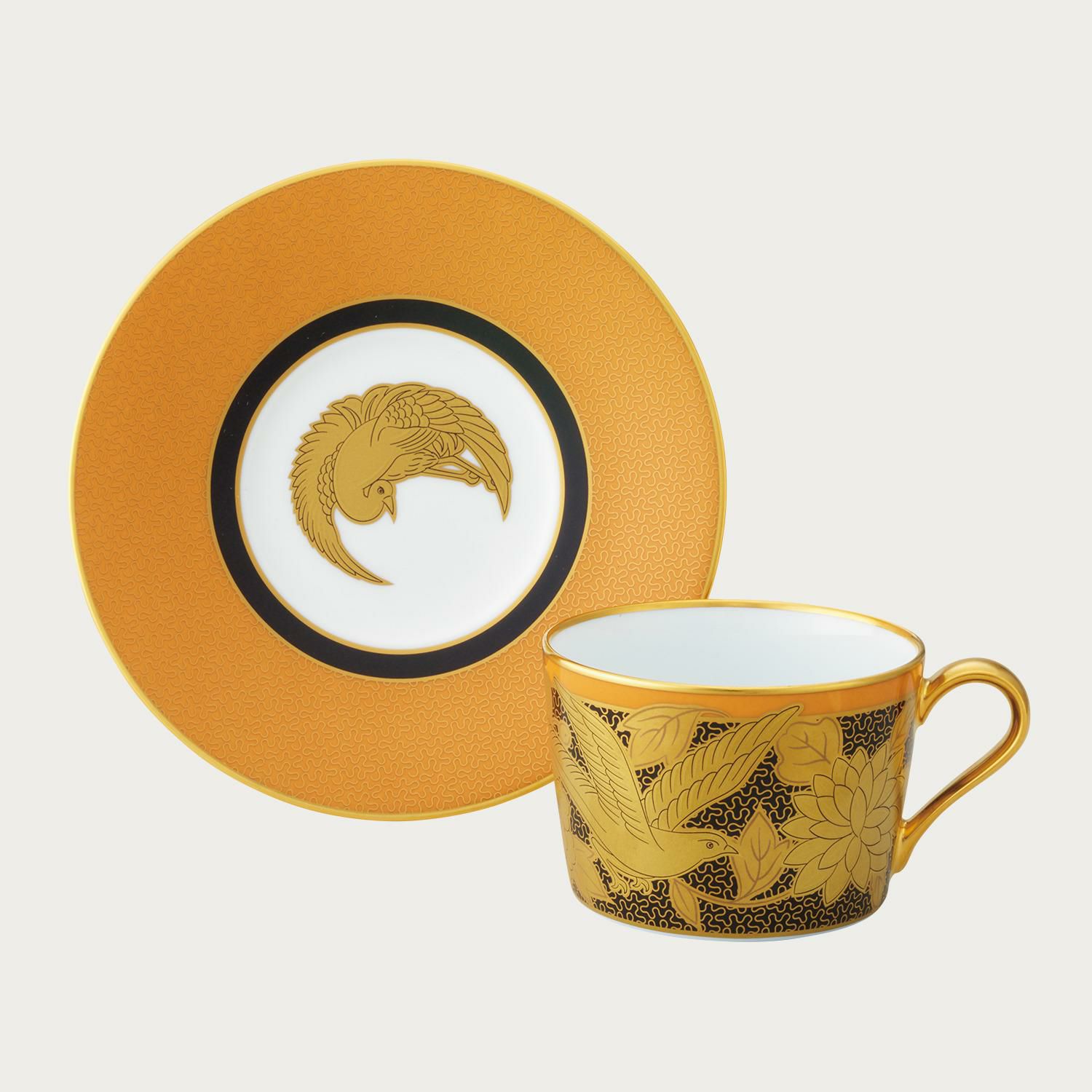 オマージュ コレクション カプチーノカップ&ソーサー(橙絵花鳥文