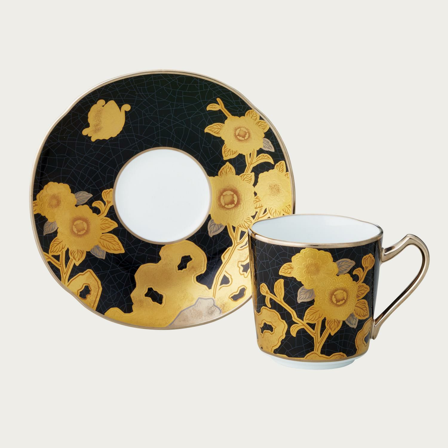 オマージュ コレクション カプチーノカップ&ソーサー(橙絵花鳥文