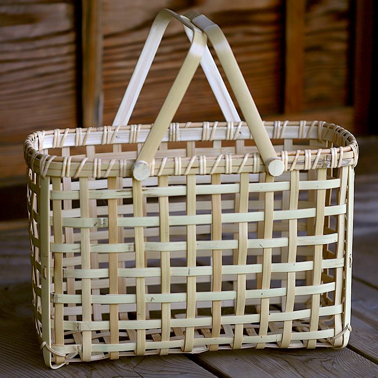 白竹粗四ツ目横長手提げ籠バッグ | 虎斑竹専門店 竹虎