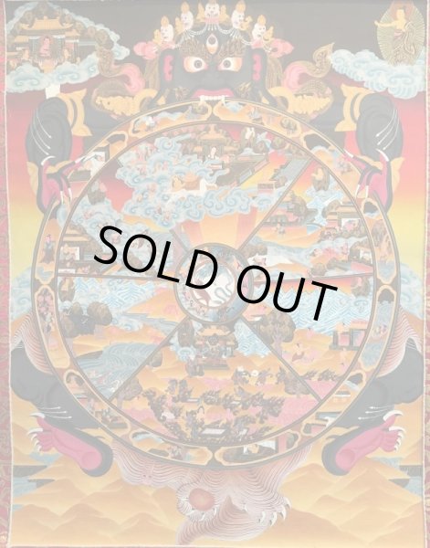 ◇六道輪廻図（Wheel of Life）/タンカ／仏画／曼荼羅／チベット-AA