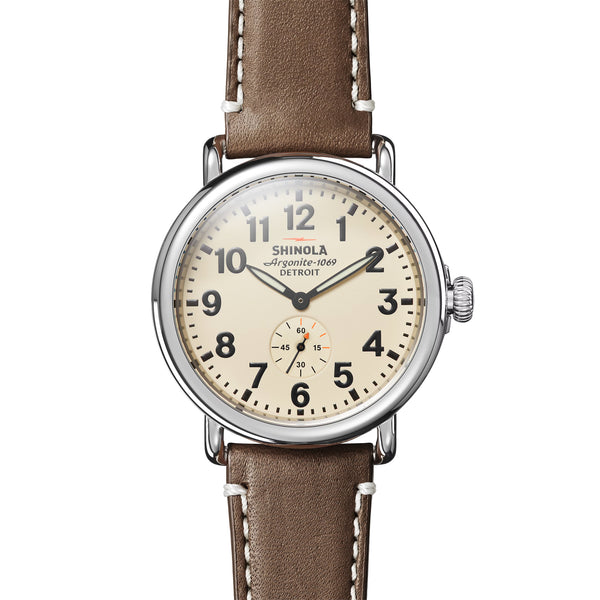 41MM Runwell with Cream Dial and Dark Nut Brown Leather Strap