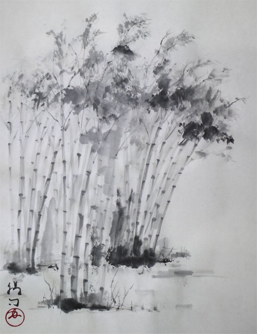 彩墨画（水墨画）「篠竹」 福田勝司 | 水墨画・達風 色彩のある墨絵｜教室