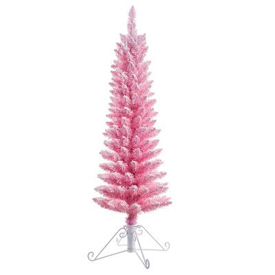 4ft Pre-Lit Flocked Fir Artificial Christmas Tree Cotton Candy