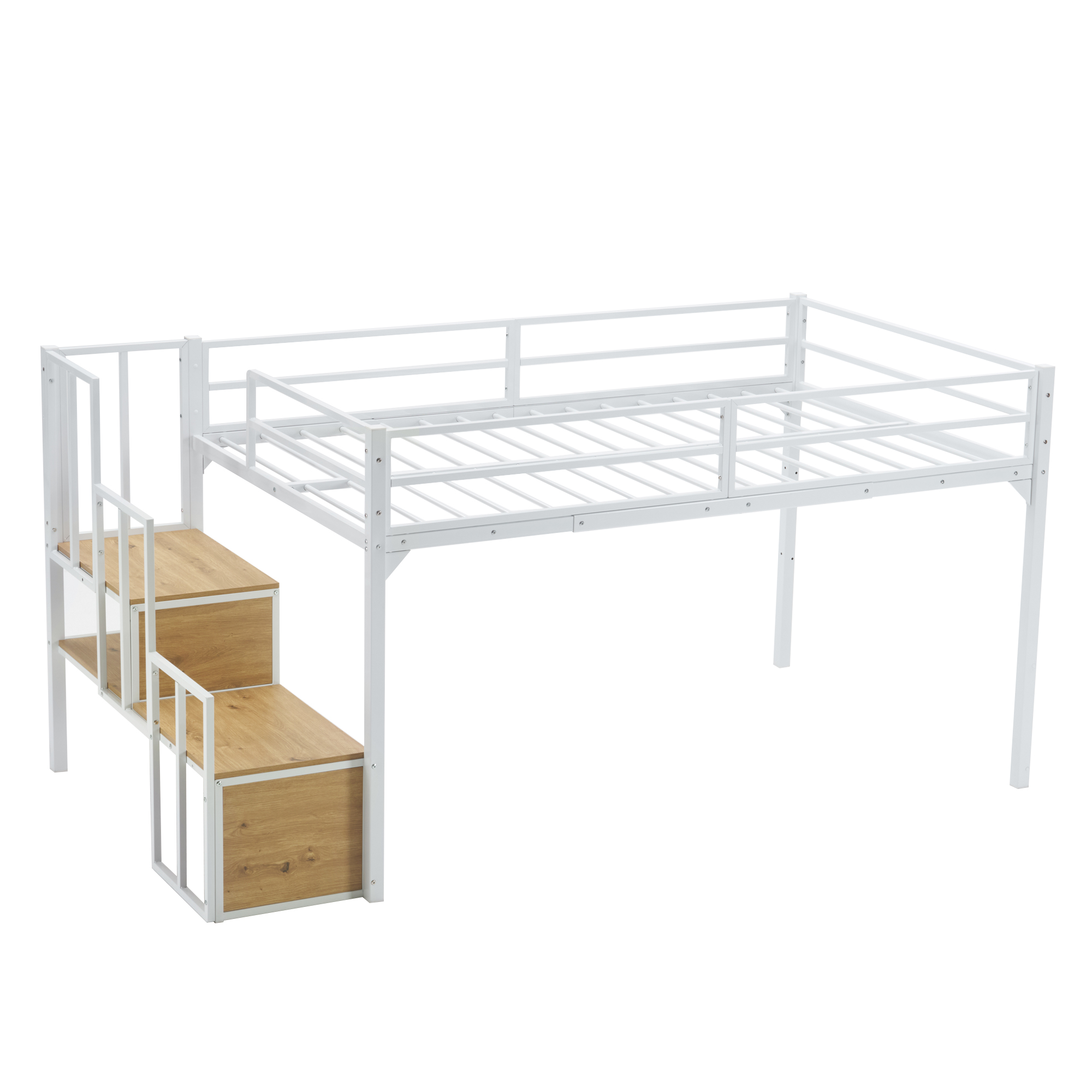 OSJ 【SDセミダブル】 ロフトベッド-120cm パイプベッド 階段付き ロー