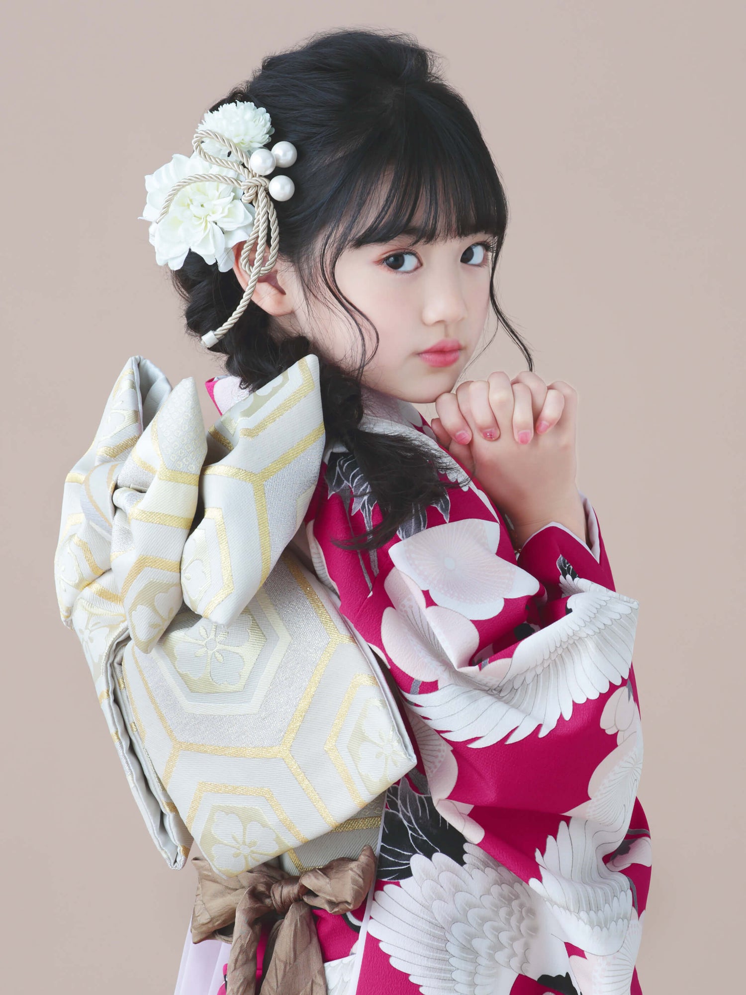 S0706 梅鶴 / ピンク | 七五三着物レンタル | tententen – tententen