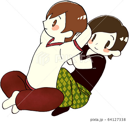タイ式マッサージ(座位のストレッチ)のイラスト素材のイラスト素材