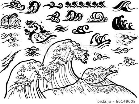 波しぶき：年賀状 年賀素材 素材 波 大波 小波 津波 浮世絵 和柄 和風