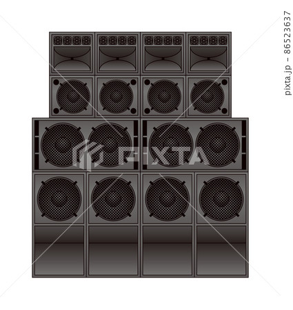 スピーカーが並んだレゲエサウンドシステムのイラスト素材 [86523637