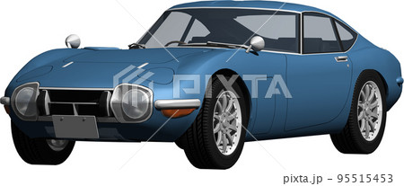 昔懐かしいトヨタ2000GTの自動車画像、背景透明の切抜き画像イラストの