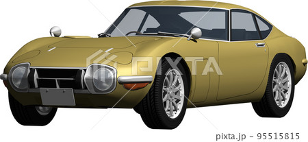 昔懐かしいトヨタ2000GTの自動車画像、背景透明の切抜き画像イラストの