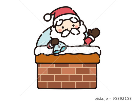 煙突から顔を出しているサンタクロースのイラストのイラスト素材