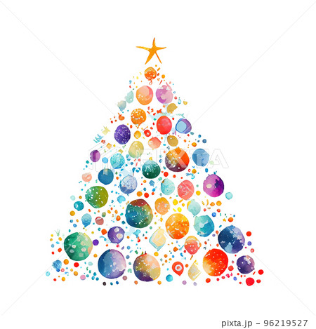 カラフルなクリスマスツリーの水彩イラストのイラスト素材 [96219527