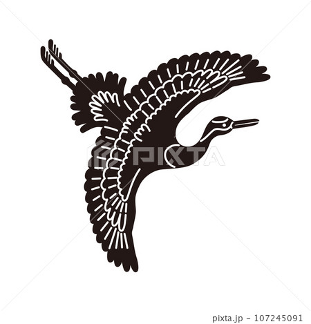 鶴の和風イラスト（黒）のイラスト素材 [107245091] - PIXTA