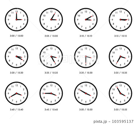 シンプルな時計 5分毎セット 3時 15時のイラスト素材 [103595137] - PIXTA