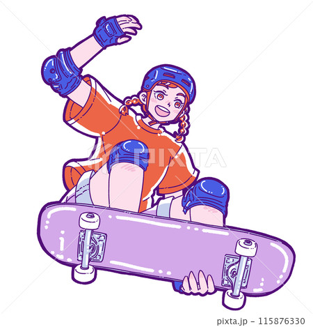 スケートボードでジャンプする女の子のイラスト素材 [115876330] - PIXTA
