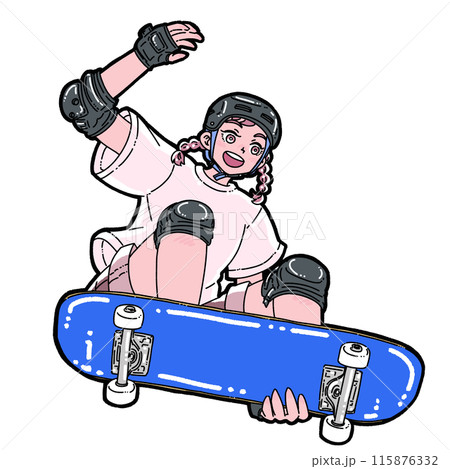 スケートボードでジャンプする女の子のイラスト素材 [115876332] - PIXTA