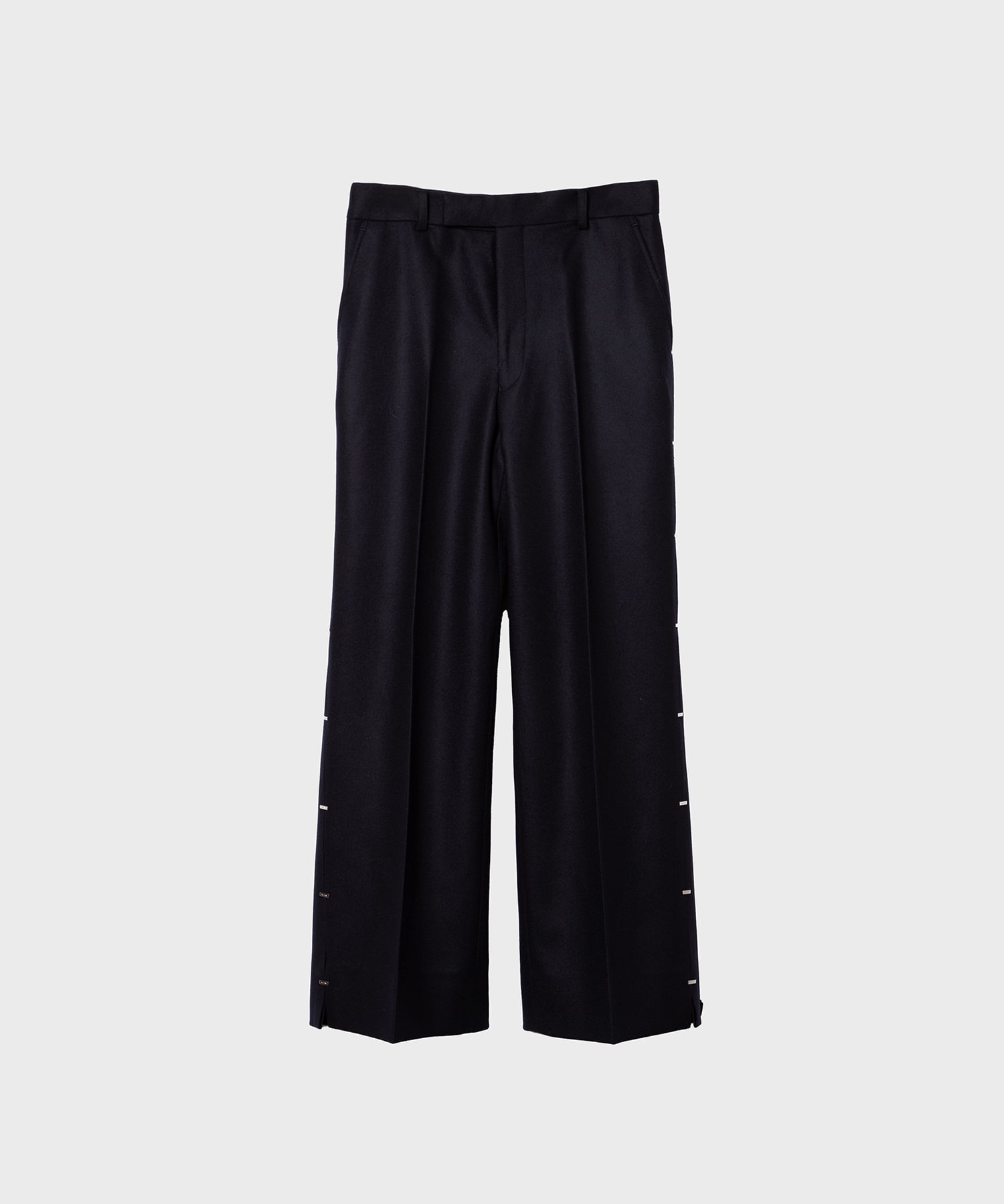 MELTON METAL LINE WIDE TROUSERS(XS NAVY): JOHN LAWRENCE SULLIVAN