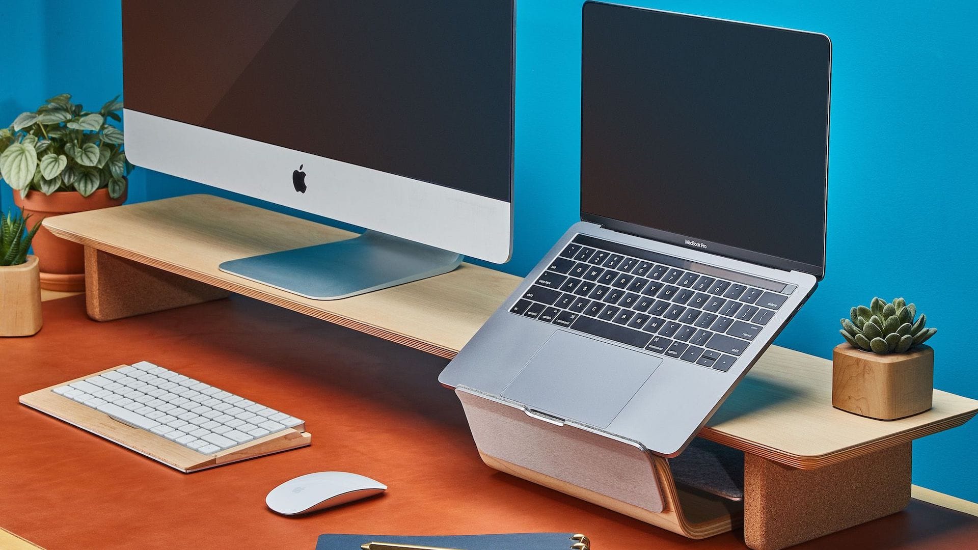 Grovemade Wood Laptop Riser lifts your display to an ergonomic