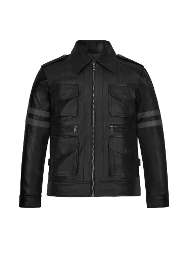 Mens Resident Evil Leon Kennedy Black Leather Jacket