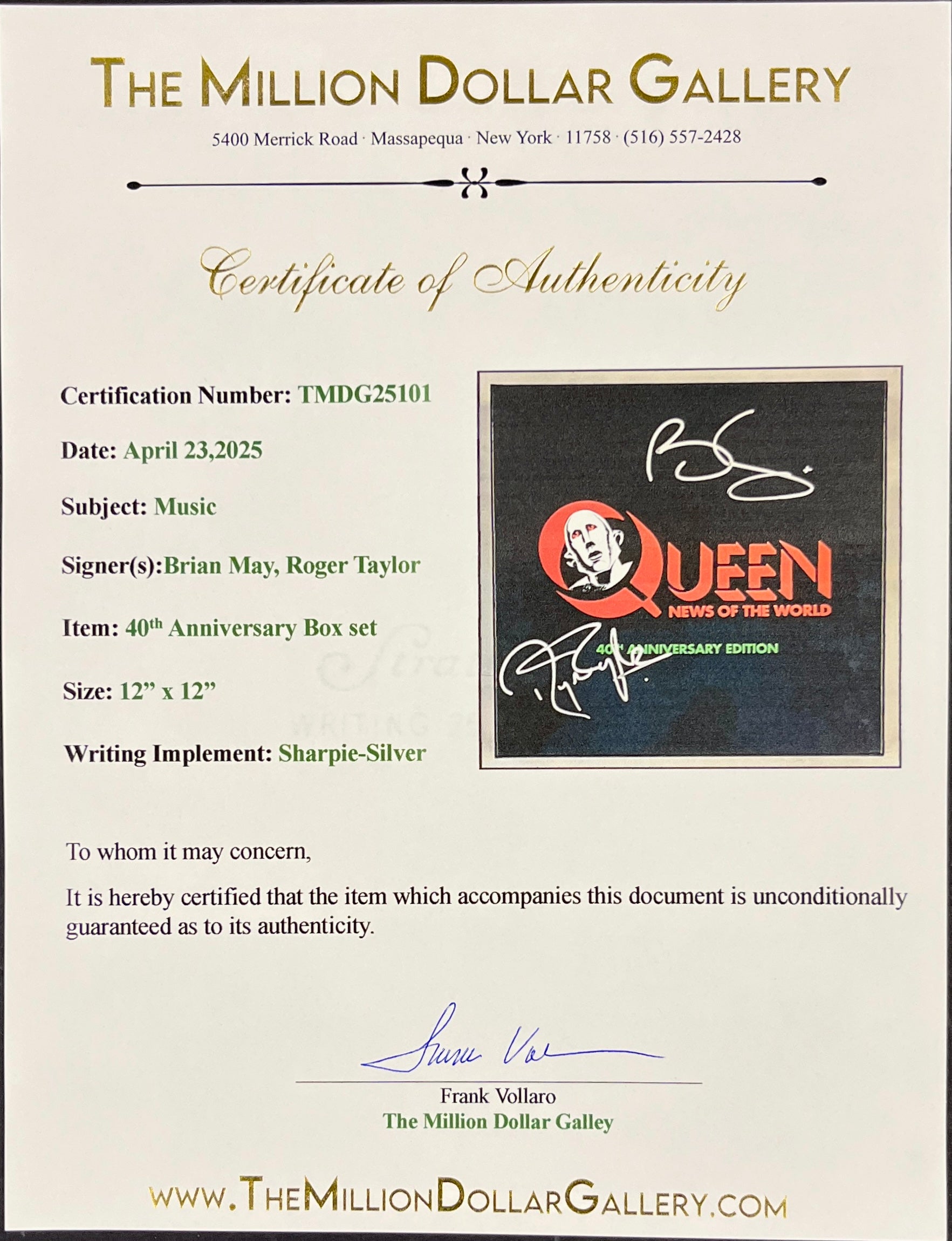 Brian May/Roger Taylor signed Queen Box Set – The Million Dollar