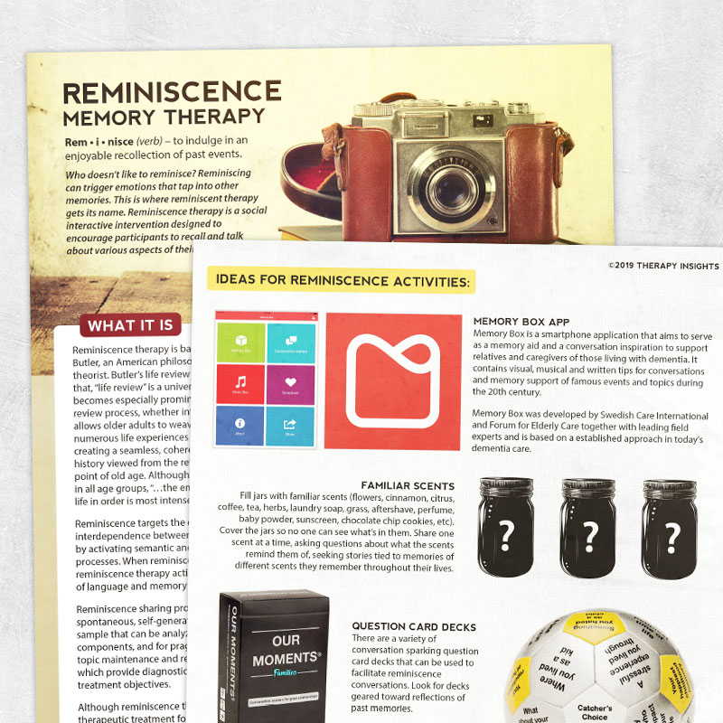 Reminiscence Memory Therapy – Adult and pediatric printable