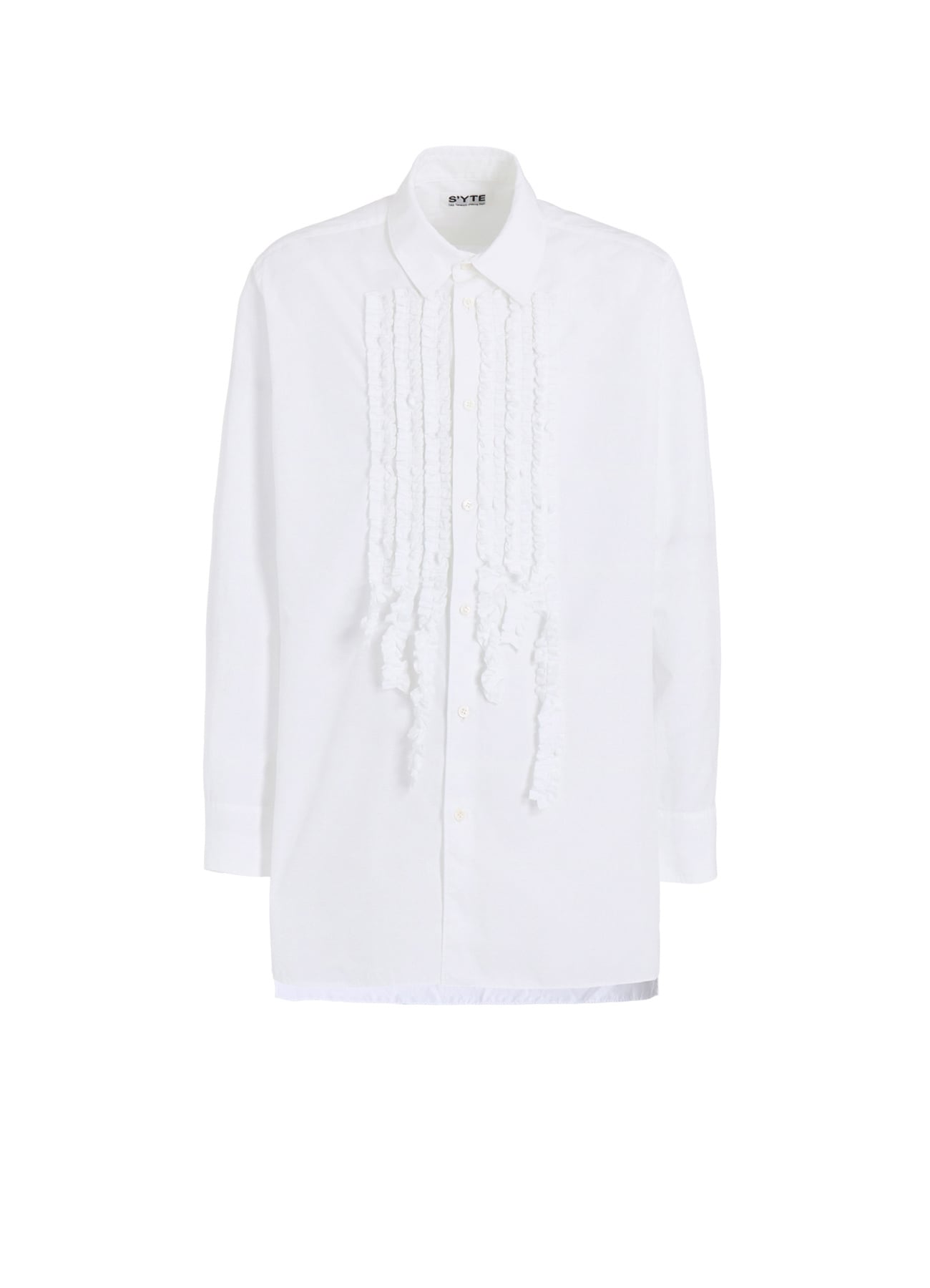 COTTON BROAD ASYMMETRICAL FRILL SHIRT(S White): S'YTE｜THE SHOP