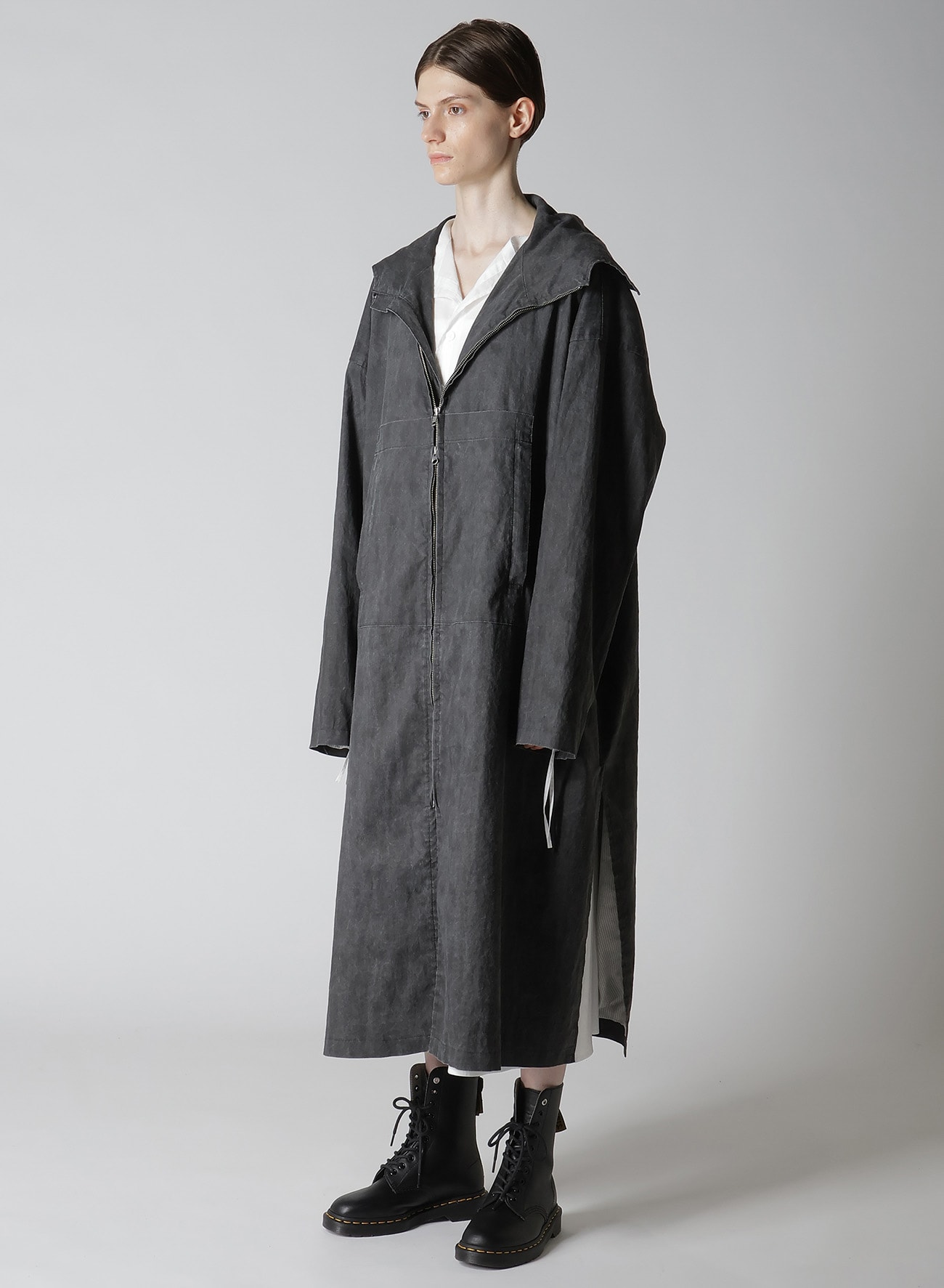 RAMIE/NYLON PIGMENT COATING BIG ANORAK COAT(XS Black): Vintage